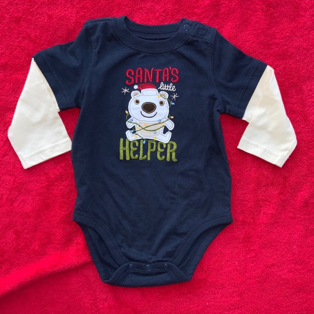 Baby Boys "Santas Little Helper" Bear Christmas Long Sleeve Bodysuit 9‎ Months